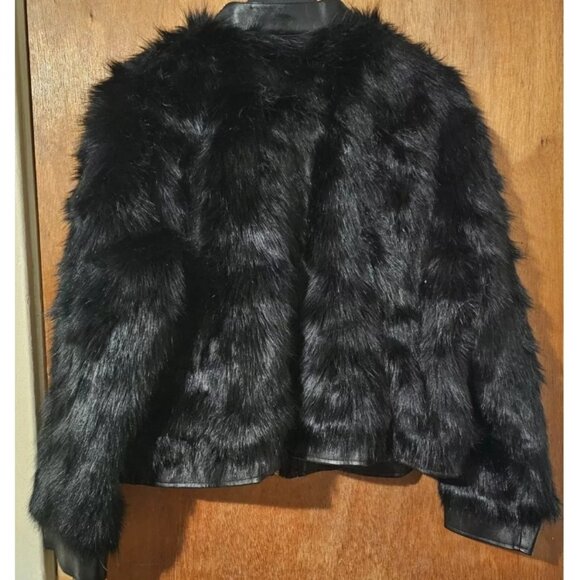 G by Giuliana Rancic 1X Zippered Black Faux Fox Fur and Faux Leather Moto Jacket - Picture 2 of 8